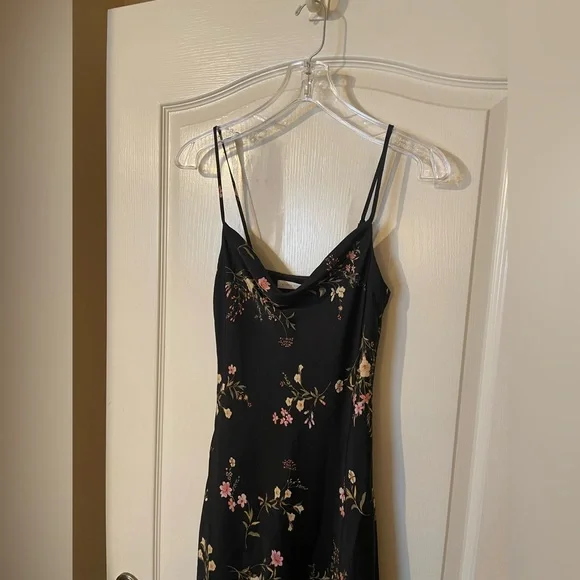 90s Y2k Women’s Black Floral Satin  Coquette Whimsigoth Midi Slip Dress XXS NWT - Picture 4 of 11